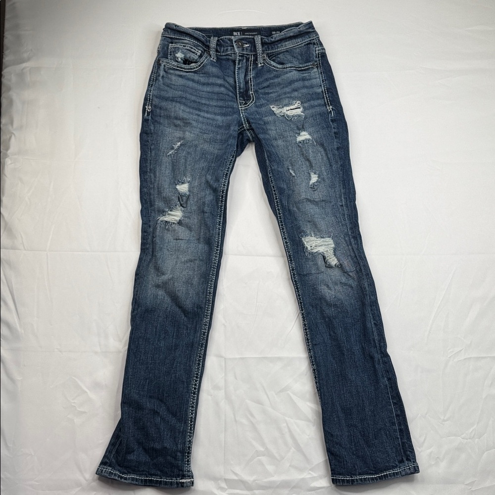 Bke Jake straight size 28 28x30 men’s dark wash distressed denim jeans ripped